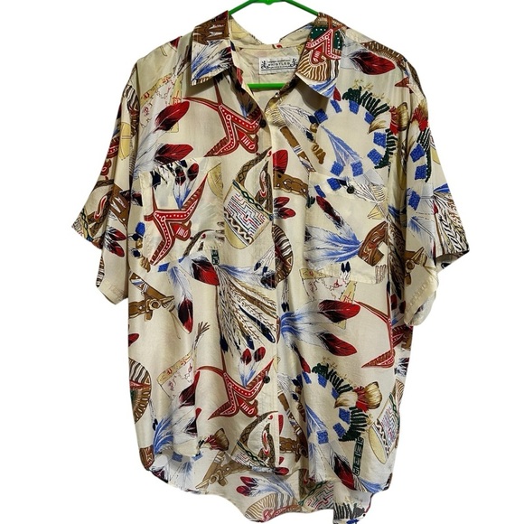 Whistles Cream and Red silk Casual Button Down Shirt - Picture 1 of 9